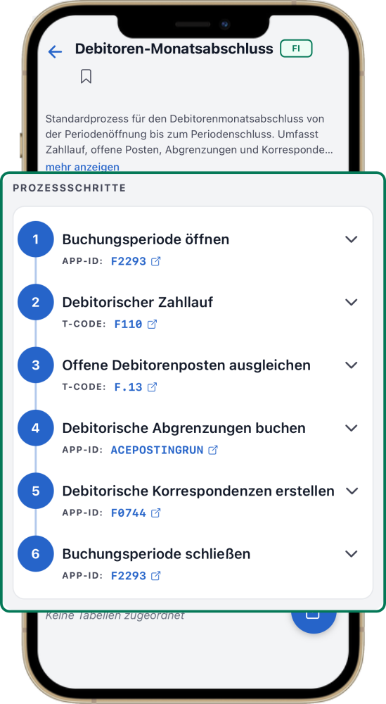 SAP Prozess End-to-End mit Transaktion und Data Impact je Schritt – für ECC und S/4HANA